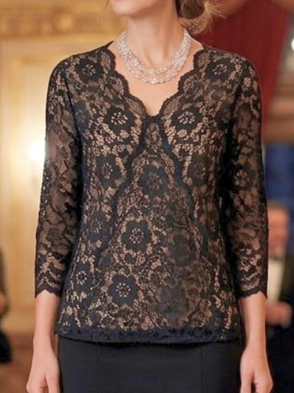 Black Lace Blouse Coldwater Creek Sheer Sleeve Top S